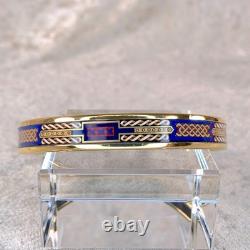 Vintage Hermes Enamel Bangle Bracelet Blue Enamel Gold Rim Size 70 with Box