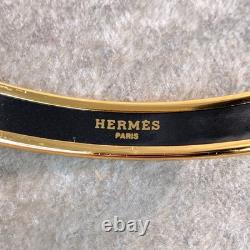 Vintage Hermes Enamel Bangle Bracelet Blue Enamel Gold Rim Size 70 with Box