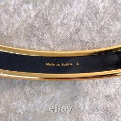 Vintage Hermes Enamel Bangle Bracelet Blue Enamel Gold Rim Size 70 with Box