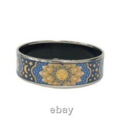 Vintage Hermes Enamel Bangle Bracelet Blue Enamel Horse Gold Rim Size 70