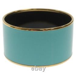 Vintage Hermes Enamel Bangle Bracelet Blue Enamel Horse Gold Rim Size 70