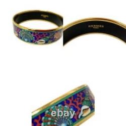 Vintage Hermes Enamel Bangle Bracelet Blue Enamel Horse Gold Rim Size 70