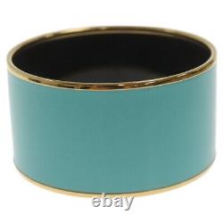 Vintage Hermes Enamel Bangle Bracelet Blue Enamel Horse Gold Rim Size 70