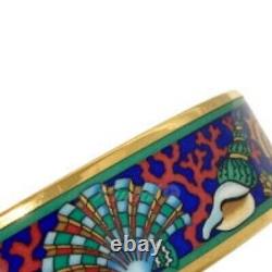 Vintage Hermes Enamel Bangle Bracelet Blue Enamel Horse Gold Rim Size 70