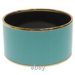 Vintage Hermes Enamel Bangle Bracelet Blue Enamel Horse Gold Rim Size 70