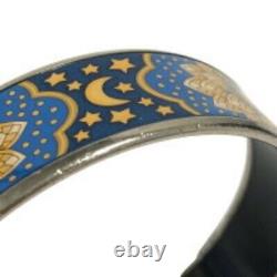 Vintage Hermes Enamel Bangle Bracelet Blue Enamel Horse Gold Rim Size 70