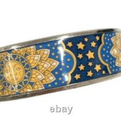 Vintage Hermes Enamel Bangle Bracelet Blue Enamel Horse Gold Rim Size 70