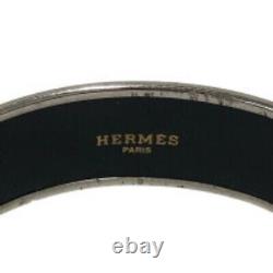 Vintage Hermes Enamel Bangle Bracelet Blue Enamel Horse Gold Rim Size 70