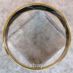 Vintage Hermes Enamel Bangle Bracelet Blue Enamel Pouch Motif Gold Rim 65