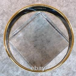 Vintage Hermes Enamel Bangle Bracelet Blue Enamel Pouch Motif Gold Rim 65