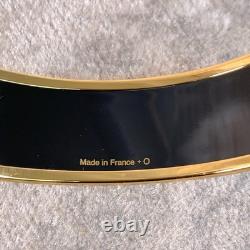 Vintage Hermes Enamel Bangle Bracelet Blue Enamel Pouch Motif Gold Rim 65
