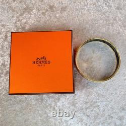Vintage Hermes Enamel Bangle Bracelet Blue Enamel Seahorse Gold Rim 65 withBox