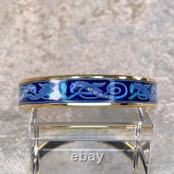 Vintage Hermes Enamel Bangle Bracelet Blue Enamel Seahorse Gold Rim 65 withBox