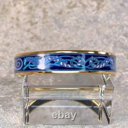 Vintage Hermes Enamel Bangle Bracelet Blue Enamel Seahorse Gold Rim 65 withBox
