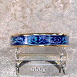 Vintage Hermes Enamel Bangle Bracelet Blue Enamel Seahorse Gold Rim 65 withBox