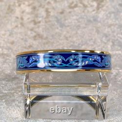 Vintage Hermes Enamel Bangle Bracelet Blue Enamel Seahorse Gold Rim 65 withBox