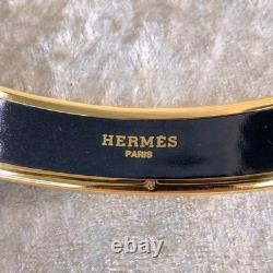 Vintage Hermes Enamel Bangle Bracelet Blue Enamel Seahorse Gold Rim 65 withBox