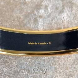 Vintage Hermes Enamel Bangle Bracelet Blue Enamel Seahorse Gold Rim 65 withBox