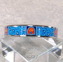 Vintage Hermes Enamel Bangle Bracelet Blue Enamel Silver Rim Size 65