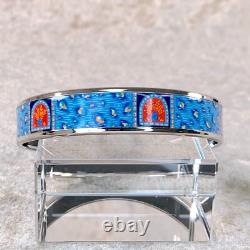 Vintage Hermes Enamel Bangle Bracelet Blue Enamel Silver Rim Size 65