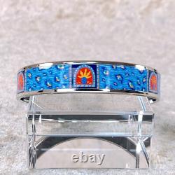 Vintage Hermes Enamel Bangle Bracelet Blue Enamel Silver Rim Size 65