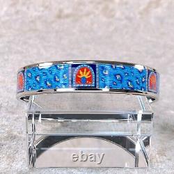 Vintage Hermes Enamel Bangle Bracelet Blue Enamel Silver Rim Size 65