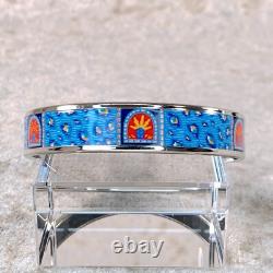 Vintage Hermes Enamel Bangle Bracelet Blue Enamel Silver Rim Size 65