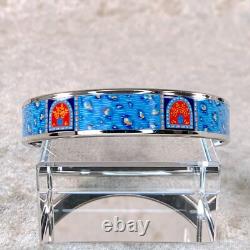 Vintage Hermes Enamel Bangle Bracelet Blue Enamel Silver Rim Size 65