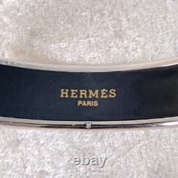 Vintage Hermes Enamel Bangle Bracelet Blue Enamel Silver Rim Size 65
