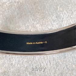 Vintage Hermes Enamel Bangle Bracelet Blue Enamel Silver Rim Size 65
