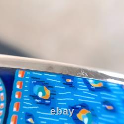 Vintage Hermes Enamel Bangle Bracelet Blue Enamel Silver Rim Size 65