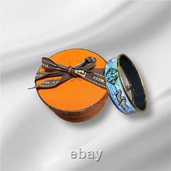 Vintage Hermes Enamel Bangle Bracelet Blue Enamel Zebra Gold Finish withBox