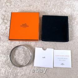 Vintage Hermes Enamel Bangle Bracelet Blue Grey Enamel Sun Silver Rim 65 withBox