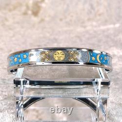 Vintage Hermes Enamel Bangle Bracelet Blue Grey Enamel Sun Silver Rim 65 withBox