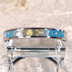 Vintage Hermes Enamel Bangle Bracelet Blue Grey Enamel Sun Silver Rim 65 withBox