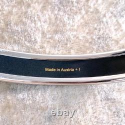 Vintage Hermes Enamel Bangle Bracelet Blue Grey Enamel Sun Silver Rim 65 withBox