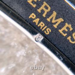 Vintage Hermes Enamel Bangle Bracelet Blue Grey Enamel Sun Silver Rim 65 withBox