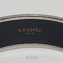 Vintage Hermes Enamel Bangle Bracelet Blue Grey Enamel with flower design No Box