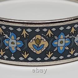 Vintage Hermes Enamel Bangle Bracelet Blue Grey Enamel with flower design No Box
