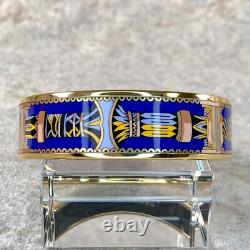 Vintage Hermes Enamel Bangle Bracelet Blue Purple Enamel Gold Rim Size 70 with Box