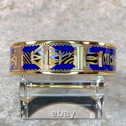 Vintage Hermes Enamel Bangle Bracelet Blue Purple Enamel Gold Rim Size 70 with Box