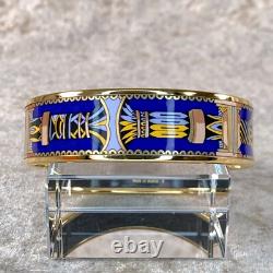 Vintage Hermes Enamel Bangle Bracelet Blue Purple Enamel Gold Rim Size 70 with Box