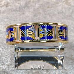 Vintage Hermes Enamel Bangle Bracelet Blue Purple Enamel Gold Rim Size 70 with Box