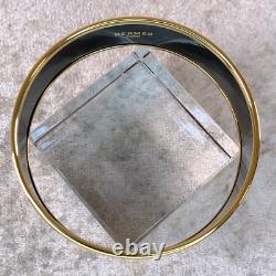 Vintage Hermes Enamel Bangle Bracelet Blue Purple Enamel Gold Rim Size 70 with Box