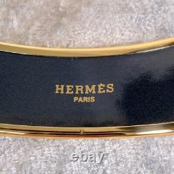 Vintage Hermes Enamel Bangle Bracelet Blue Purple Enamel Gold Rim Size 70 with Box