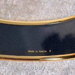 Vintage Hermes Enamel Bangle Bracelet Blue Purple Enamel Gold Rim Size 70 with Box