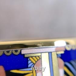 Vintage Hermes Enamel Bangle Bracelet Blue Purple Enamel Gold Rim Size 70 with Box