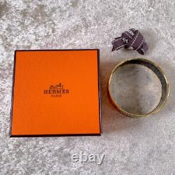 Vintage Hermes Enamel Bangle Bracelet Blue Purple Enamel Gold Rim Size 70 with Box
