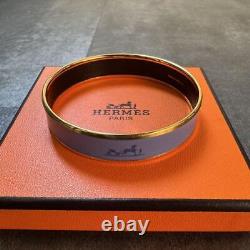 Vintage Hermes Enamel Bangle Bracelet Email PM Logo Motif Blue × Gold with Box