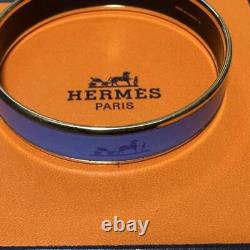 Vintage Hermes Enamel Bangle Bracelet Email PM Logo Motif Blue × Gold with Box